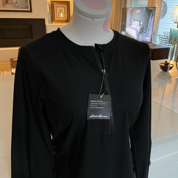 Eddie Bauer LS Shoreline Rashguard 1/4 Zip UPF 50 Sun Protection Top Black Sz S - Picture 4 of 14